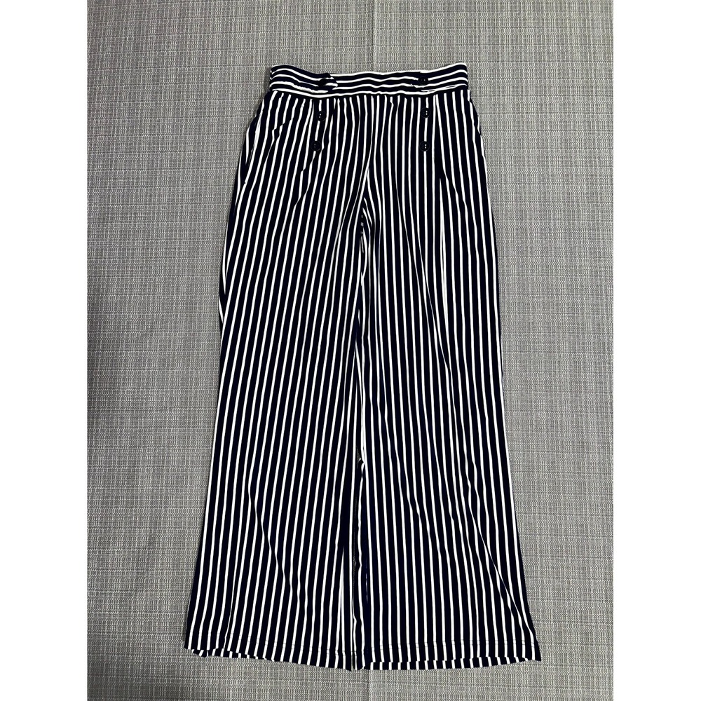 Robert Louis Palazzo Pants Womens Small Navy White Stretch Striped Wide Leg